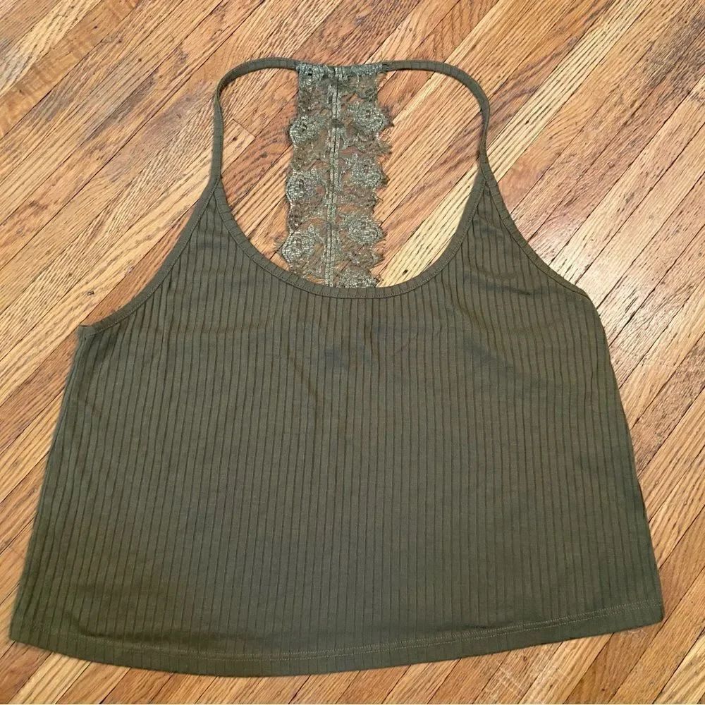 Topshop green ribbed crop tank top